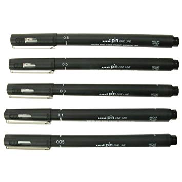 Uni Pin Drawing Pen Waterproof and Fade Proof Fine Line Pen (Pack of 5)