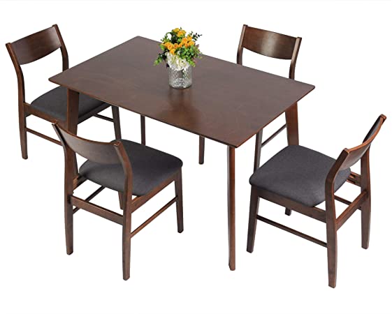 LUCKYERMORE 5 Piece Wooden Dining Room Table Set for 4 Mid Century Modern Wood Dinette Set Kitchen Table and 4 Chairs with Cushion for Small Spaces, Walnut