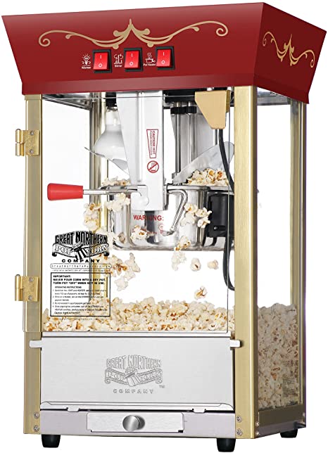 Great Northern Popcorn Red Matinee Movie Theater Style 8-Ounce Antique Popcorn Machine