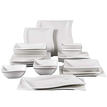 Malacasa, 26-Piece Porcelain Dinnerware Set Ivory White China Ceramic Dinner Set with Cups Saucers Dessert Plates Soup Plates and Dinner Plates Dinnerware Set Service for 6