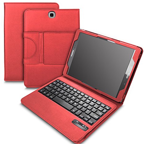 Samsung Galaxy tab E 9.6 Keyboard case, KuGi Ultra-thin Detachable Bluetooth Keyboard Stand Portfolio Case / Cover for Samsung Galaxy tab E 9.6 tablet(Red)