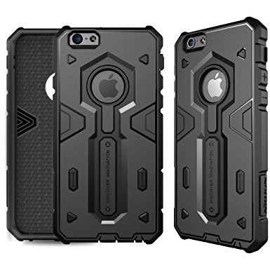 For Apple iPhone 6 Plus/6S Plus 5.5" Case, Nillkin® [Defender II] Tough Shockproof Armor Hybrid Rugged Hard Protective Case Retail Package   TJS® Tempered Glass Screen Protector & Stylus Pen - Black