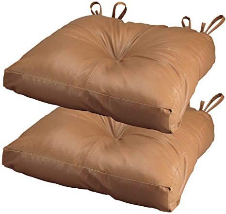 Camel Faux Leather Chair Pad Set of 2