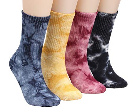 4 Packs Casual Tie-dye Soft Cotton Athletic Crew Sock W83