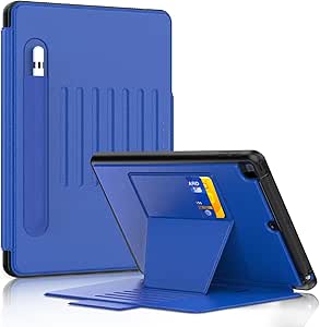 DUNNO Case for iPad 9th 8th 7th Generation(2021/2020/2019 Version), iPad 10.2 Case Strong Magnetic Cover with Pencil Holder & Card Pocket, 7 Viewing Angles Stand Case for iPad 10.2 Inch (Blue)