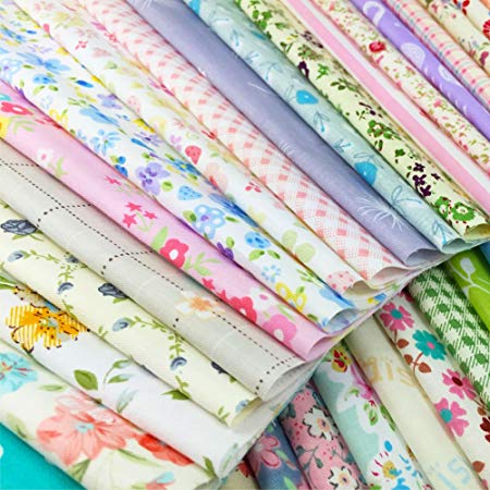 flic-flac Quilting Fabric Squares 100% Cotton Precut Quilt Sewing Floral Fabrics for Craft DIY (8 x 8 inches, 60pcs)