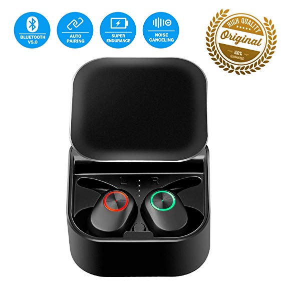 Bluetooth Headset Wireless Earbuds Bluetooth Headphone Latest V5.0 Auto Pairing Mini Size 360° Rotating Cover Stereo in-Ear Noise Canceling Earphone with Mic Charge Case for iOS Android Phone