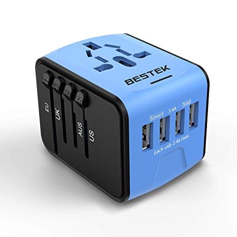 BESTEK International Universal Travel Adapter, Mini Portable Worldwide AC Wall Outlet Plug Converter USB Charger with 4 Charging Ports for US UK Europe AUS 150  Countries