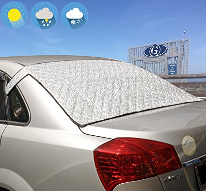 Windshield Snow Cover Jackey awesome Car Windshield Snow & Sun Shade Protector Exterior Shield Guard Fits Most Weather Winter Summer Auto SunShade Cover (Silver, For Vehicle Rear Windshield)