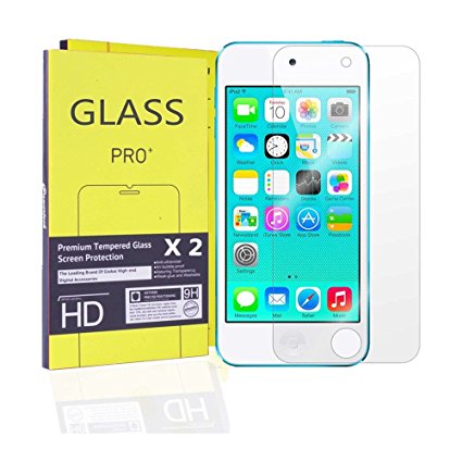 (2 pack) iPod Touch 6th Generation Screen Protector, Premium Tempered Glass for iPod Touch 6 & 5, 9H Hardness, Ultra-Clearity, Anti-Scratch, Bubble-Free, Touchscreen Accuracy, Lifetime Warranty
