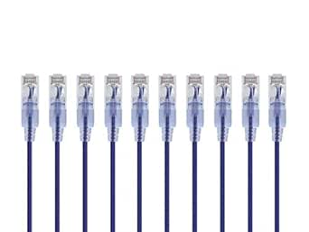 Monoprice SlimRun Cat6A Ethernet Patch Cable - Network Internet Cord - RJ45, Stranded, UTP, Pure Bare Copper Wire, 30AWG, 0.5 Feet, Purple, 10-Pack