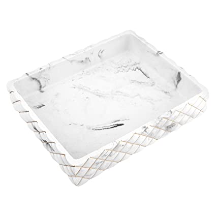 MoKo Resin Vanity Tray, Decorative Tray for Perfume Jewelry, Organizer Tray for Living Room Kitchen Bathroom Bathtub Counter-top – Marble White