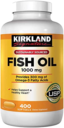 Kirkland Signature Natural Fish Oil 1000 mg with 300 mg Omega-3 - 400 ct (Pack of 2)