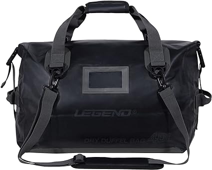 LEGEND Waterproof Travel Bag - Heavy Duty Duffel Bag for Camping, Gym, Outdoor Trips - Watertight PVC Dry Bag with Waterproof Zipper, Welded Seams, Inner Mesh Pocket, Outside Pocket (40L, Black)