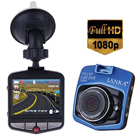LANKA Full HD 1080P Dash Cam Digital Car DVR Driving Video Recorder Black Box Vehicle Camcorder, Built In G-Sensor, Loop Recording, Parking Monitor, Motion Detection, Blue
