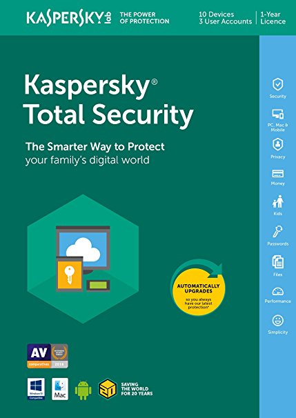 Kaspersky Total Security 2018 | 10 Devices | 1 Year | PC/Mac/Android | Download