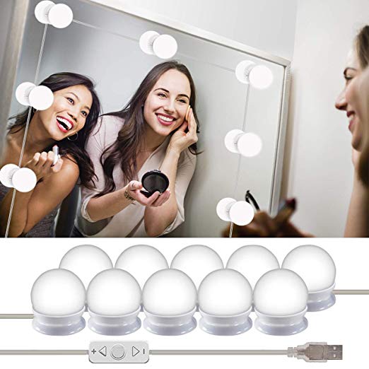 LED Vanity Mirror Lights Kts-Wesho Hollywood Style LED Makeup Lights with 10 Dimmable Bulbs for Makeup Dressing Table with 5 Gear Adjustable Brightness Touch Dimmer and USB Power Cord