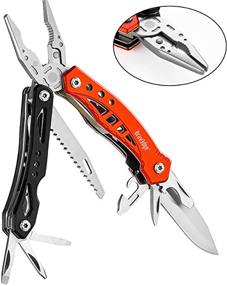 Bravedge Multitool Pliers, Portable Multi-Purpose Tool, Folding Stainless Steel Pliers with Knife, Saw, Opener, Screwdrivers, Nylon Sheath, Ideal for Camping, Cycling, Survival, DIY