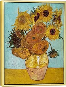 Wieco Art Framed Wall Art Canvas Prints of Sunflower by Vincent Van Gogh Paintings Reproduction Abstract Wall Decorations for Living Room Golden Frame