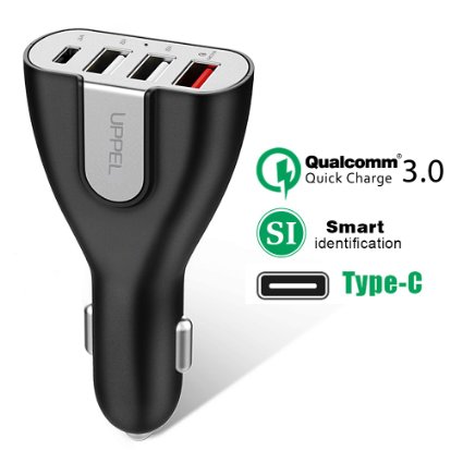 UPPEL USB Car Charger 50W Type-C Qualcomm Quick Charge 3.0 (Quick Charge 2.0 Compatible) Universal Car Charger for Samsung Galaxy S7/S6/ Edge/ Edge , Note 5/ 4 / Edge, Nexus 6,LG G4 G5 and More