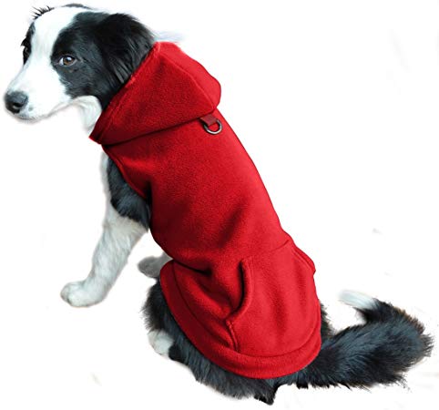 EXPAWLORER Fleece Dog Hoodies with Pocket, Cold Weather Spring Vest Sweatshirt with O-Ring