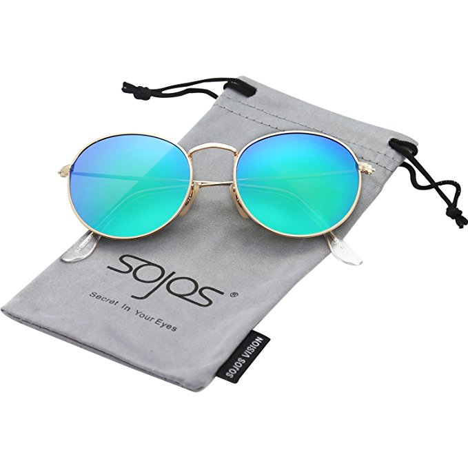 SojoS Small Round Polarized Sunglasses Mirrored Lens Unisex Glasses SJ1014