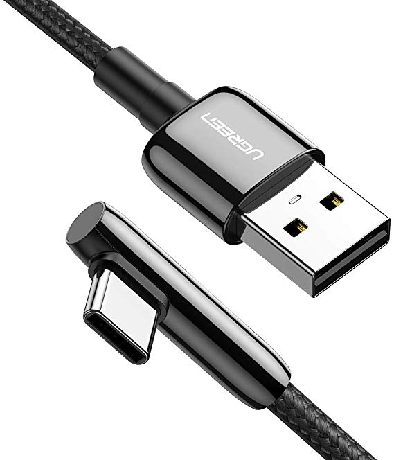 UGREEN USB C Cable 90 Degree Right Angle, USB A to Type C Fast Charging Braided Cord Compatible with Samsung Galaxy S10 S10e S9 Plus Note 9 8, LG G8 G7 V40 V20 V30, Moto Z Z3, Nintendo Switch (3FT)