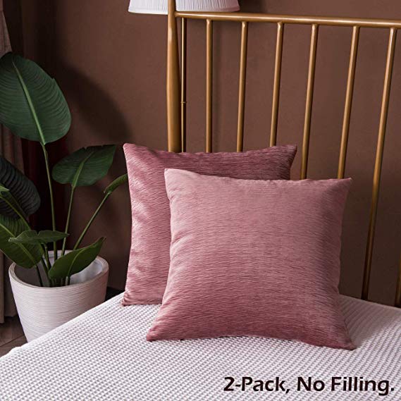 PHF Velvet Wrinkled Throw Pillow Cover for Winter 18"x 18" Cushion Cover Pack of 2 Pink/Dusty Pink