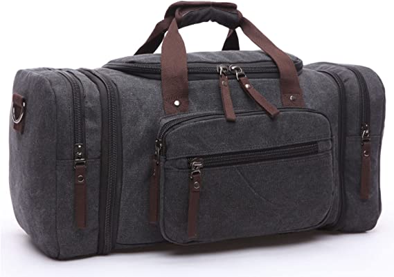 Duffle Bag for Travel, Large Canvas Duffel Bag for Travelling Overnight Weekender Bag Carry On Bag for Men Women Black