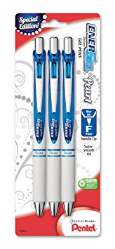 Pentel EnerGel Pearl Deluxe RTX Liquid Gel Pen, 0.5mm, Fine Line, Needle Tip, Blue Accent (BLN75WBP3C)