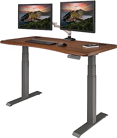 Vari Ergo Electric Standing Desk 54x26 - Height Adjustable Desk with Ergonomic Curved Table Top - Electronic Office Desk with Cable Management - Wooden Sit Stand Desk with 4 Memory Settings - Darkwood