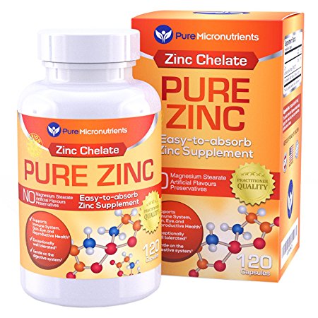 Pure Zinc – Best Zinc Supplement, 25mg, 120 Count, Natural Bisglycinate TRACCS (Albion Labs Chelated Zinc)