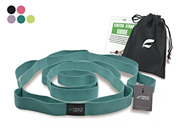 Fitters Niche Stretching Yoga Strap with Multiple 10 Loops, 100% Cotton No Stretch, Free Carry Bag & Workout Guide, Idea for Full Body Physical Therapy, Hamstring, Dance, Ballet