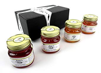 Anna's Gourmet Raw Honey 4-Flavor Variety: One 12 oz Jar Each of Blackberry, Clover, Wildflower, and Fireweed in a BlackTie Box (4 Items Total)