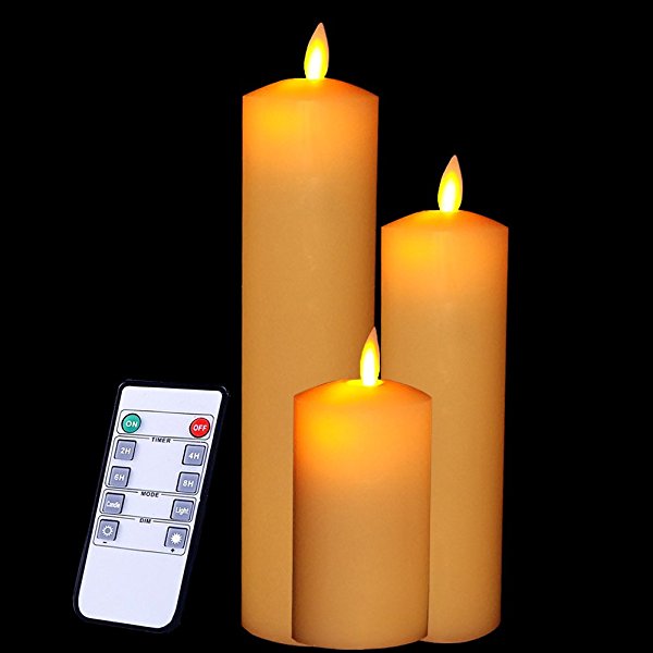 smtyle Moving Wick Votive Candles with Timer aa Batteries Operated Bulk Dancing Flame Height 5" 7" 9", Tip top Set of 3