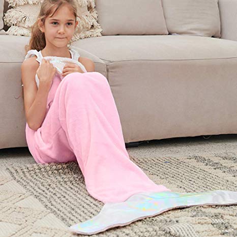 Bonzy Home Kids Mermaid Tail Blanket for Girls, Plush Soft Flannel Fleece All Seasons Sleeping Blanket Bag for Children (Pink)