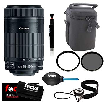 Canon EF-S 55-250mm STM f/4.0-5.6 IS Telephoto Zoom Lens w/ 58mm UV & CP Filters & Lens Pouch Bundle