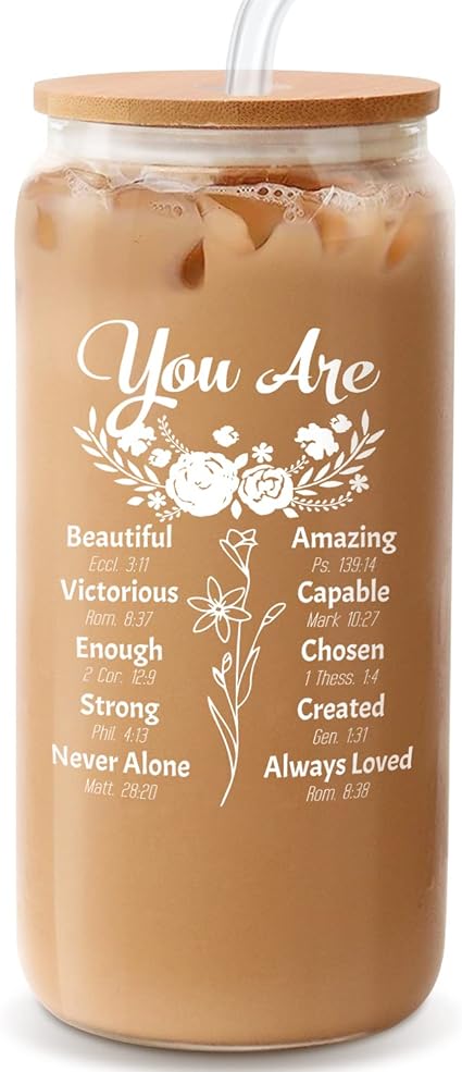 Christian Gifts for Women, Mothers Day Gifts, Communion Religious Cups Glass Tumbler Water Bottles for Mom her Friends Female, Spiritual Faith Inspirational Gratitude Motivational God Godly Bible Gift