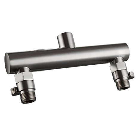 KES ALL BRASS Shower Head Double Outlet Manifold with Shut Off Valves for Dual Sprayer Showering System, Brushed Nickel