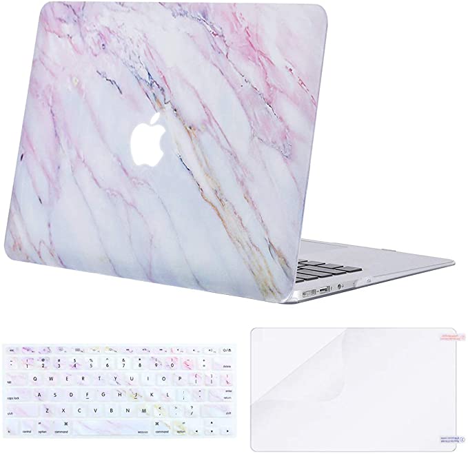 MOSISO MacBook Air 13 Case (A1369&A1466,Older Version 2010-2017 Release), Pattern Plastic Hard Shell&Keyboard Cover&Screen Protector Only Compatible with MacBook Air 13 Inch, Pink Marble