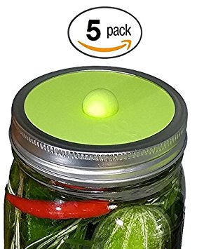 Maintenance free silicone airlock waterless fermentation lids for wide mouth mason jars. BPA free, mold free, dishwasher safe. 5 pack. Premium Presents brand.