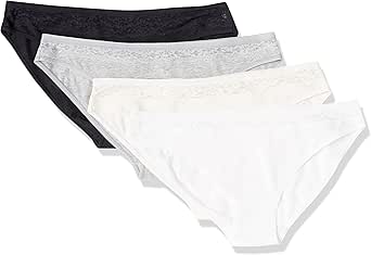 Amazon Essentials Women's Cotton and Lace Bikini Underwear, Pack of 4