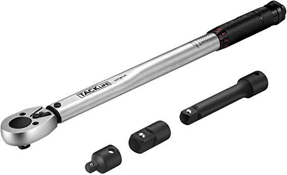 TACKLIFE Torque Wrench 3/8 Inch Drive 13.6-108.5 NM 10-/80 lb-ft, with 2.95-inch Extension Bar, 1/2’’ & 1/4’’ Adaptor, HTW1A