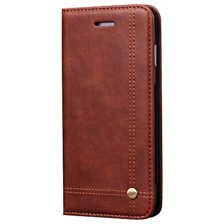 Pirum Magnetic Flip Cover for Apple iPhone 6 iPhone 6s 4.7 Inch Leather Case Wallet Slim Book Cover with Card Slots Cash Pocket Stand Holder - Brown