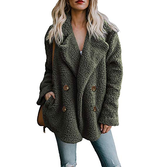 Rvxigzvi Womens Lapel Open Front Coat Faux Shearling Spring Fall Jacket with Pockets