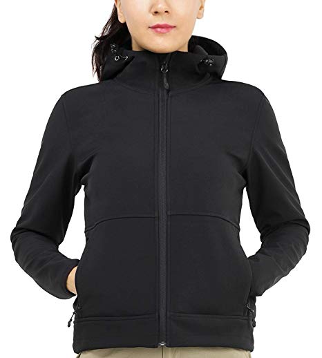 MIER Women's Windproof Softshell Jacket with Hood Fleece Lined Warm Up Jacket, Water Resistant and Zip Front