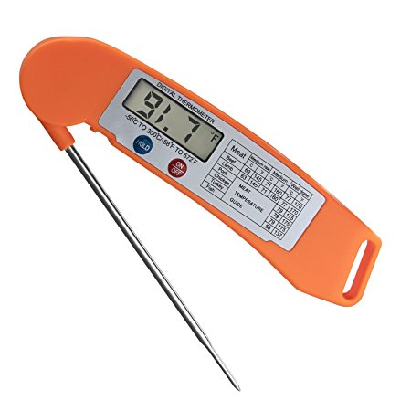 Instant Read Cooking Thermometer,Vancle® Digital Electronic Food Thermometer Barbecue Meat Thermometer with Collapsible Internal Probe Anti-Corrosion for Grill Cooking Meat Kitchen Candy (Orange)