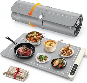 FYY Food Warming Mat - Electric Warming Tray with 6 Temperature Settings and 6 Hours Timer, Full Surface Heating Food Warmer, Premium Silicone Rollable Heating Tray for Gatherings, Parties, Grey