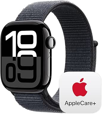 Apple Watch Series 10 [GPS 42mm] with Jet Black Aluminium Case with Ink Sport Loop. Fitness Tracker, ECG App, Always-On Retina Display, Carbon Neutral with AppleCare  (2-Years)