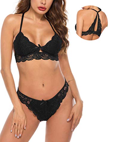 Gladiolus Sexy Lingerie Set for Women Lace Bralette Bra and Panty Set Strappy Babydoll S-XXL